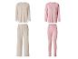 ESMARA® Damen Pyjama lang: beiges Set mit weiter Hose und rosa Set mit Leggings.