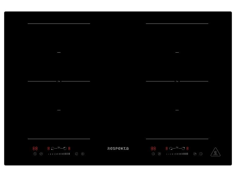 Schwarzes Induktionskochfeld mit vier Kochzonen und digitaler Steuerung.