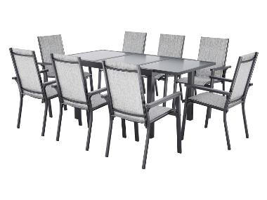 LIVARNO® Alu-Set »Houston«, 9-teilig - Ausziehtisch & 8 Stapelsessel, hellgrau-meliert
