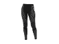 Schwarze Sportleggings mit grauen Streifen und Kompressionsdetails.