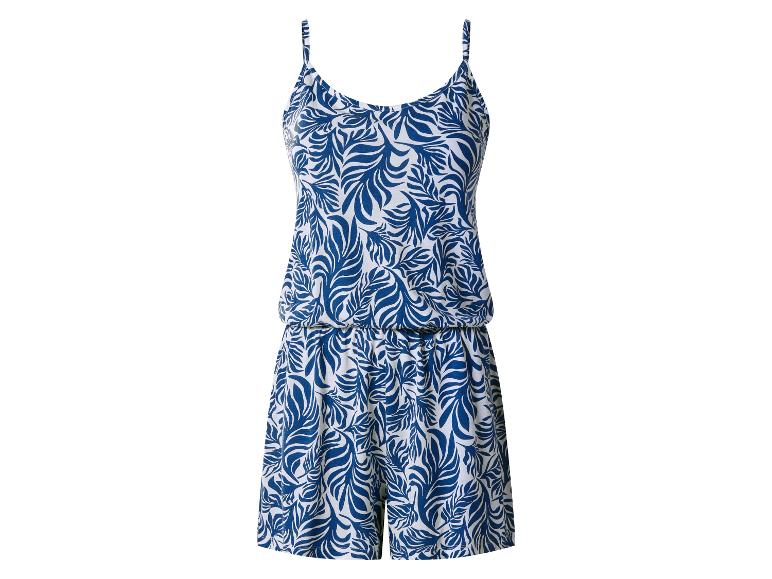 Damen-Jumpsuit mit blau-weißem Blattmuster