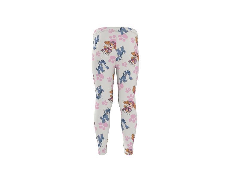 Weiße Kinderleggings mit Welpen- und rosa Pfotenabdruckmuster