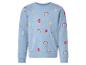 Blaues Sweatshirt mit Eis-, Donut-, Cupcake-, Herz- und Regenbogenmustern.