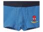 Blaue Jungen-Boxershorts mit Spider-Man-Kopf-Grafik und Text.
