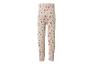 Beige Kinderleggings mit rosa Blumenmuster.