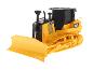 Gelber und schwarzer Caterpillar D7E Bulldozer auf Ketten.