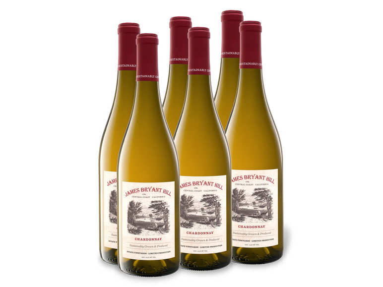 Gehe zu Vollbildansicht: 6 x 0,75-l-Flasche Weinpaket James Byrant Hill Chardonnay California trocken, Weißwein - Bild 1
