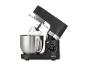 Schwarze Silvercrest Küchenmaschine mit Edelstahlschüssel und Digitalanzeige.
