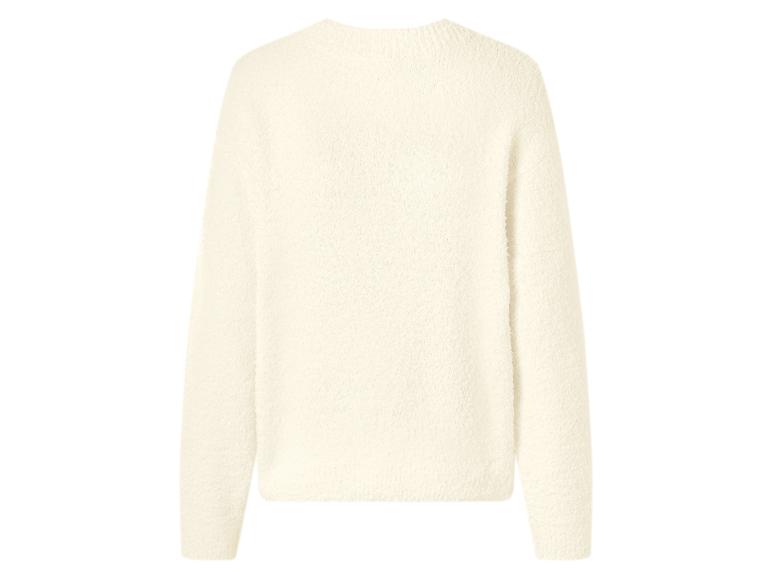 Cremefarbener Langarmpullover, Rückansicht.