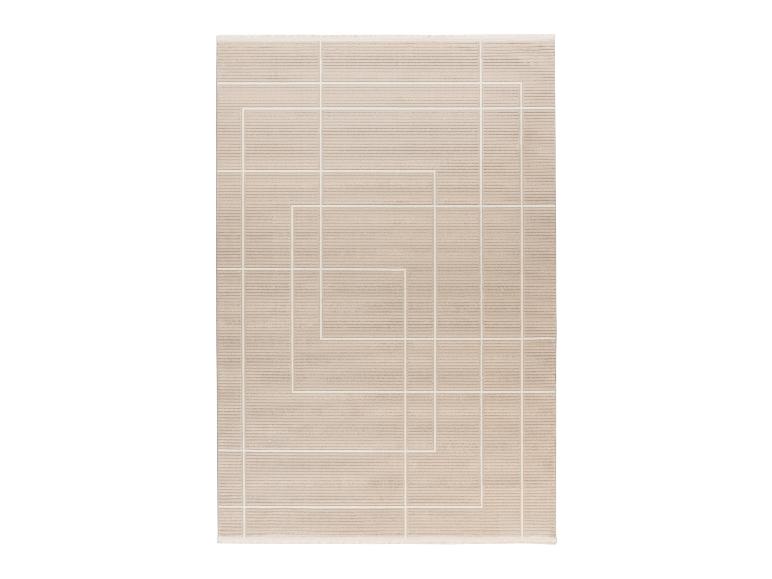 Beiger Teppich mit geometrischem Muster aus weißen Linien