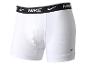 Weiße Herren-Boxershorts mit schwarzem Bund mit Schriftzug und Logo.