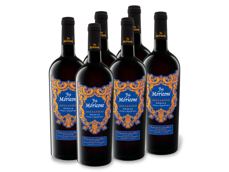 Gehe zu Vollbildansicht: 6 x 0,75-l-Flasche Weinpaket Frà Moricone Aglianico Puglia IGT halbtrocken, Rotwein - Bild 1