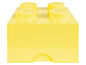 Gelbe LEGO-Aufbewahrungsbox mit vier LEGO-Steinen