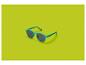 Grüne Sonnenbrille mit dunklen Gläsern auf limettengrünem Hintergrund.