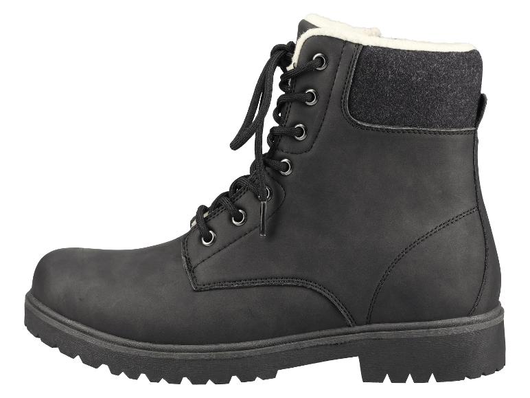 Schwarzer Herrenstiefel mit Schnürsenkeln und weißem Futter.