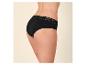 Schwarzer Damen-Slip mit Spitzenbesatz, Seitenansicht.