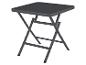 Grauer Klapptisch mit schwarzer Platte.