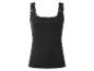 Schwarzes geripptes Tanktop mit Spitzenbesatz.