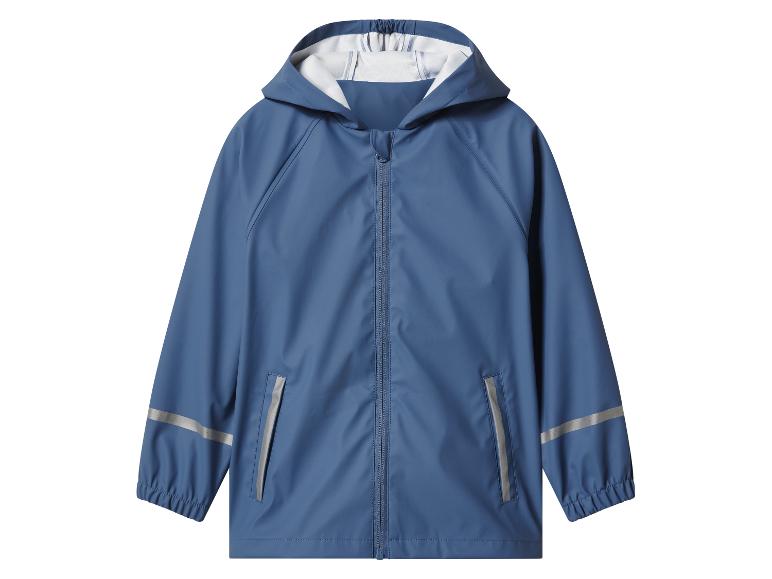 Blaue Kinder-Regenjacke mit Kapuze, Reißverschluss und reflektierenden Details