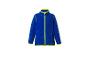 Blaue Fleecejacke mit neongelben Details.