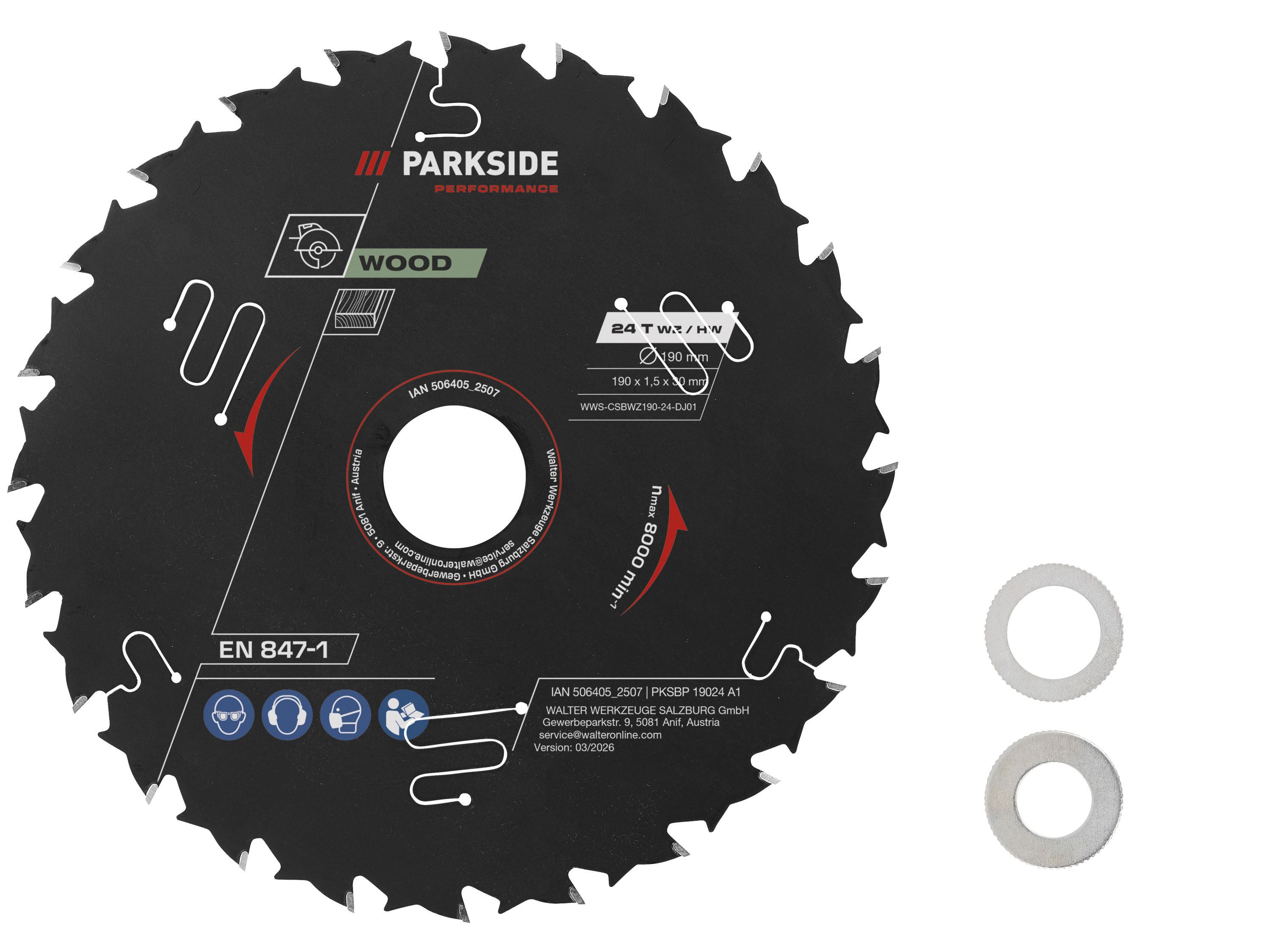 PARKSIDE PERFORMANCE® Kreissägeblatt »PKSBP 19024 A1 / PKSBP 19048 A1 / PKSBP 19060 A1«, Ø 190 mm (24 Zähne)