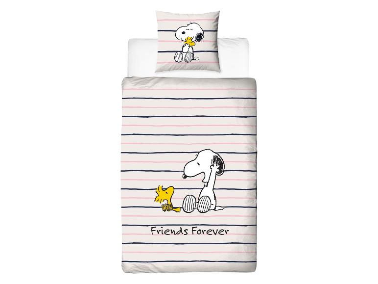 Snoopy Kinderbettwäsche mit Streifen.