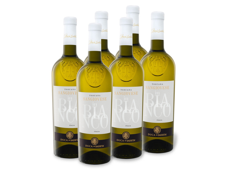 Gehe zu Vollbildansicht: 6 x 0,75-l-Flasche Weinpaket Duca di Sasseta Sangiovese in Bianco Toscana IGT halbtrocken, Weißwein - Bild 1