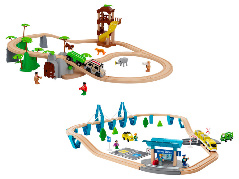 Gehe zu Vollbildansicht: Playtive Eisenbahn-Set Dschungel / Passagierzug, aus Buchenholz - Bild 1