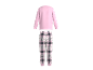 Rosa Langarmshirt und karierte Pyjamahose.