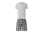 Herren-Pyjama: graues V-Ausschnitt-T-Shirt und karierte Shorts.