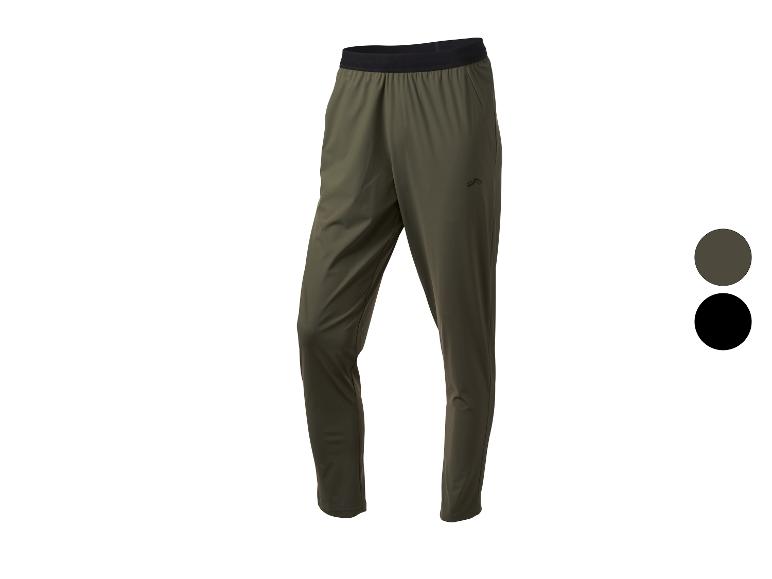 Khakifarbene Sporthose mit schwarzem Gummibund und Logo, mit braunen und schwarzen Farboptionen.