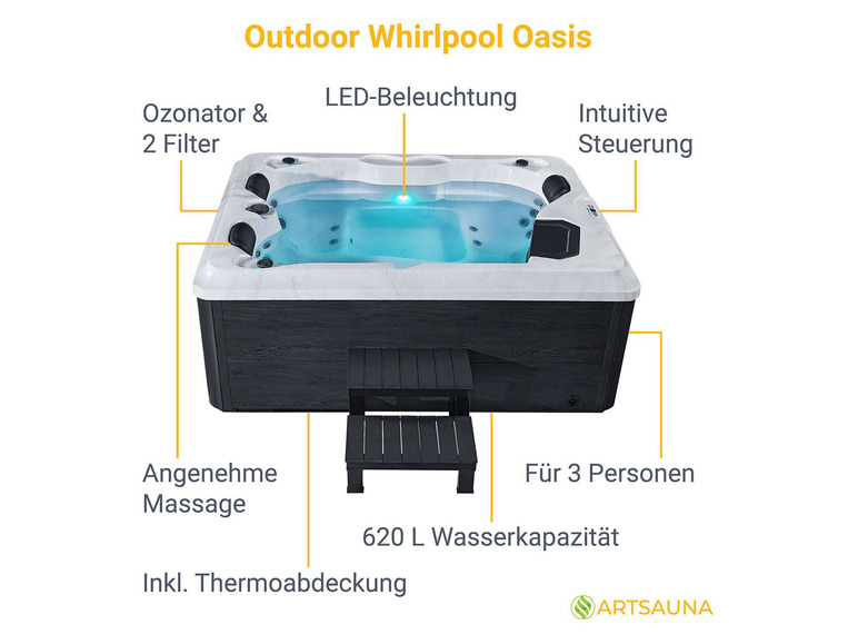 Gehe zu Vollbildansicht: Artsauna Whirlpool »Oasis«, mit 31 Massagedüsen, LED-Lichtspiel - Bild 25