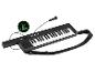 Schwarzes Spielzeugkeyboard mit Mikrofon und Schultergurt