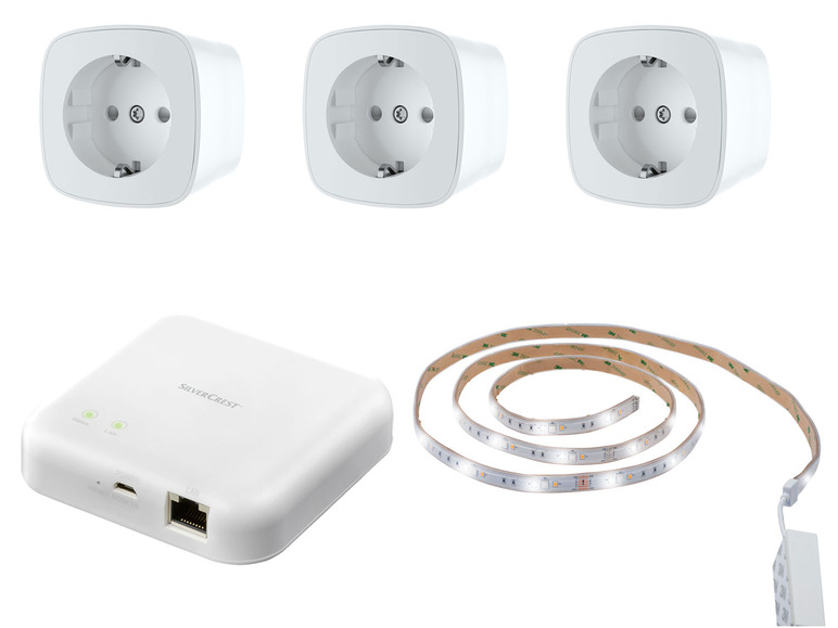 Gehe zu Vollbildansicht: SILVERCREST® Zigbee Smart Home Starter Set, Gateway + 3 Zwischenstecker + LED-Band - Bild 1