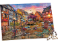 Ein farbenfrohes Puzzle mit dem Motiv einer malerischen Kanalstadt bei Sonnenuntergang.