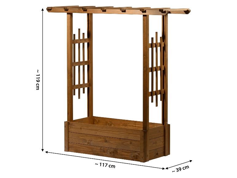 Holz-Pflanzkasten mit Rankgitter, ca. 119 cm hoch, 117 cm breit und 39 cm tief.
