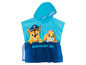Ein blauer Bademantel mit Kapuze mit Paw Patrol-Motiv.