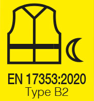 EN 17353:2020 Typ B2 Etikett mit Weste und Mond.