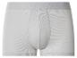 Weiße gerippte Boxershorts mit elastischem Bund und geprägtem Text „esmora“.