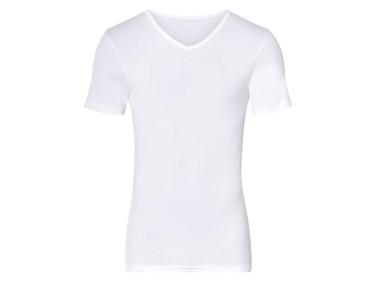 Weißes Herren-T-Shirt mit V-Ausschnitt.