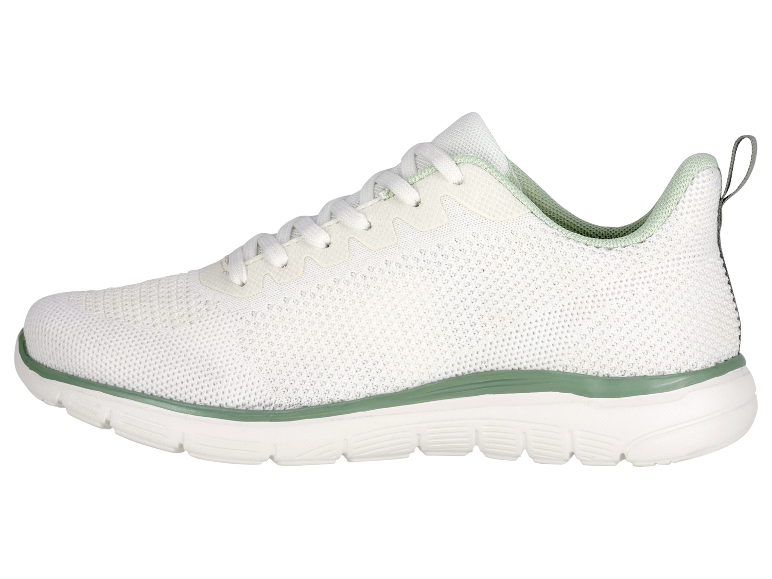 Weiße gestrickte Skechers Sneaker.