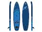 Blaue aufblasbare AXXIS 12.2 SUP-Boards mit F2-Logo, Draufsicht und Seitenansicht.