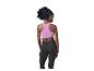 Frau in rosa Sport-BH und schwarzen Leggings, von hinten gesehen.