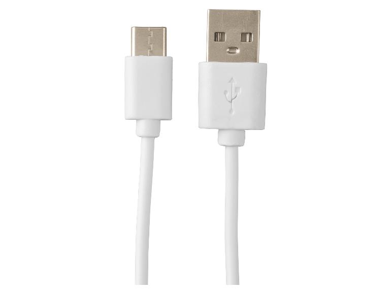 Weißes USB-Kabel mit USB-A- und Micro-USB-Anschlüssen.