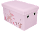 Rosa Aufbewahrungsbox mit Deckel und Waldtierzeichnungen wie Rehkitz, Igel und Eichhörnchen.