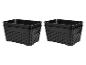 Zwei Sets schwarzer Kunststoff-Aufbewahrungskörbe mit geflochtenem Muster.