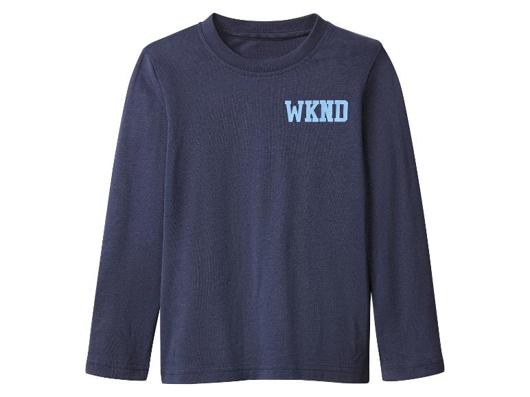 Dunkelblaues Langarm-T-Shirt mit „WKND“-Aufdruck auf der Brust.