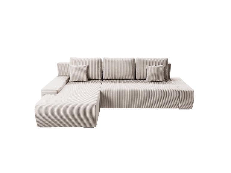 Beige Eckcouch aus Cordstoff.