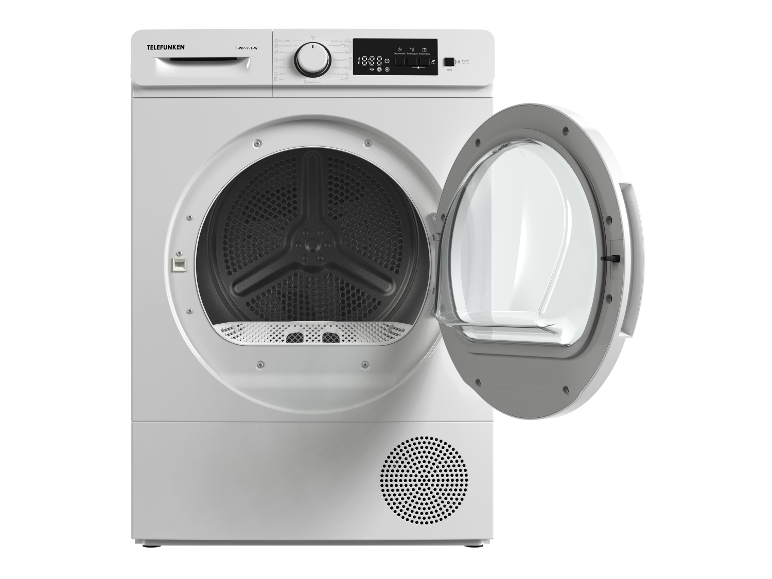 Telefunken Trockner: Vorderansicht des Geräts mit geöffneter Tür.