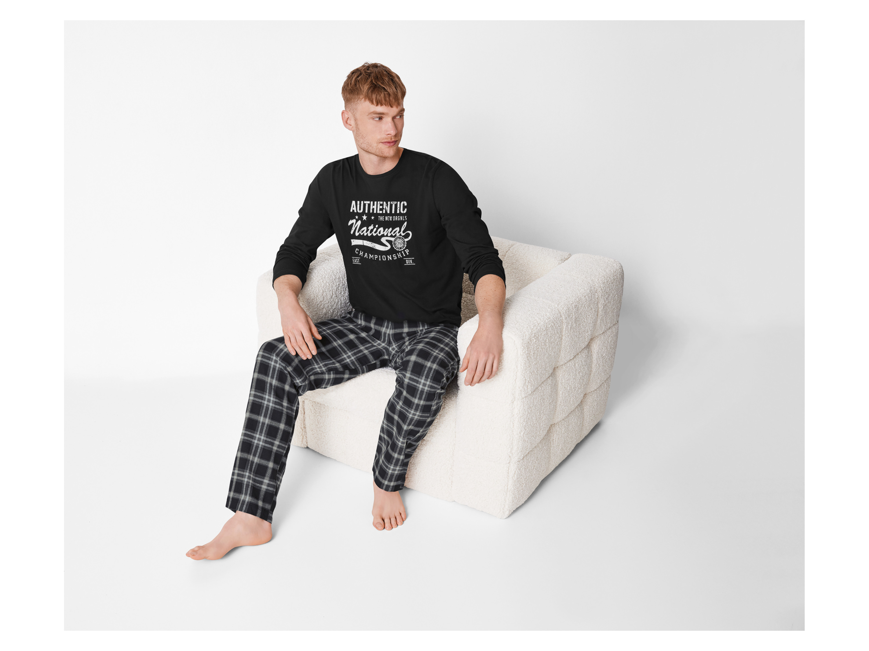 ESMARA MEN Herren Pyjama mit Hose aus Flanell (Schwarz, XL (56/58)) – Bild 2 von 4